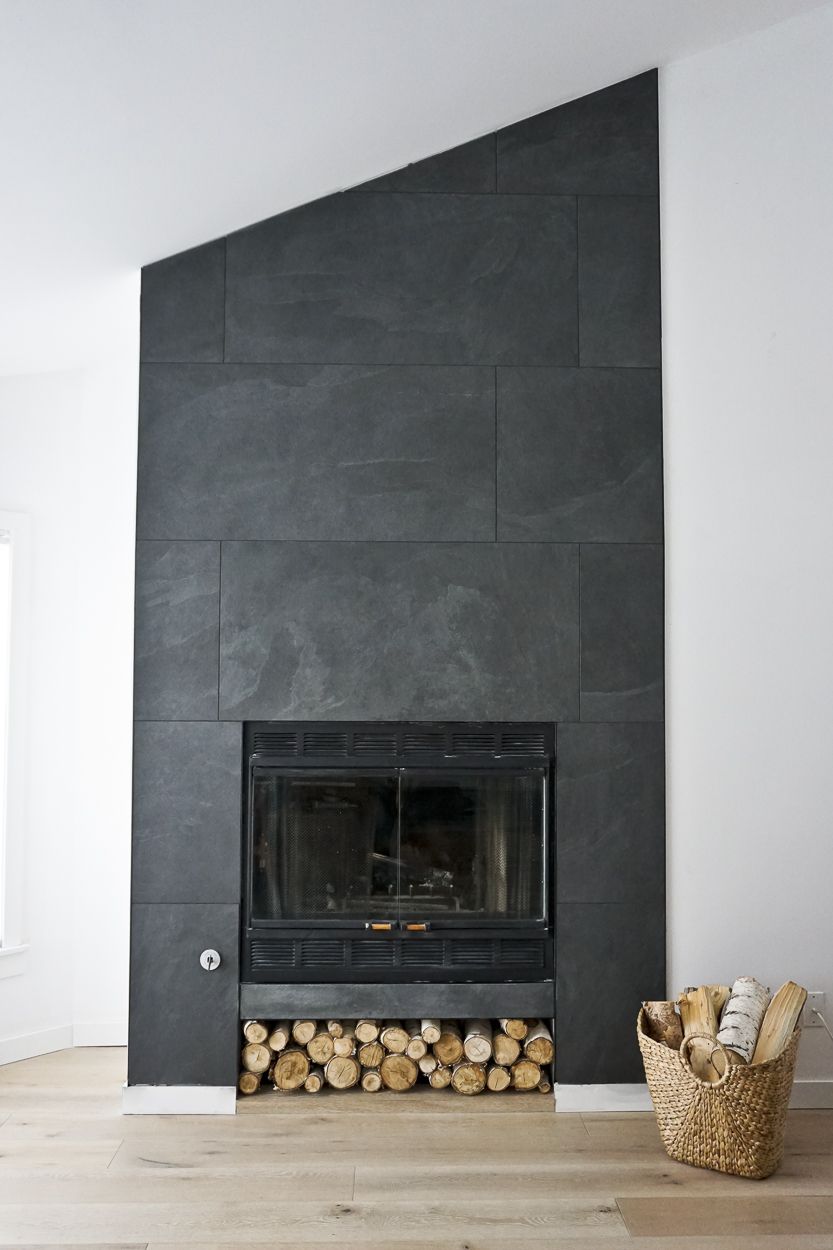 black slate fireplace surround
